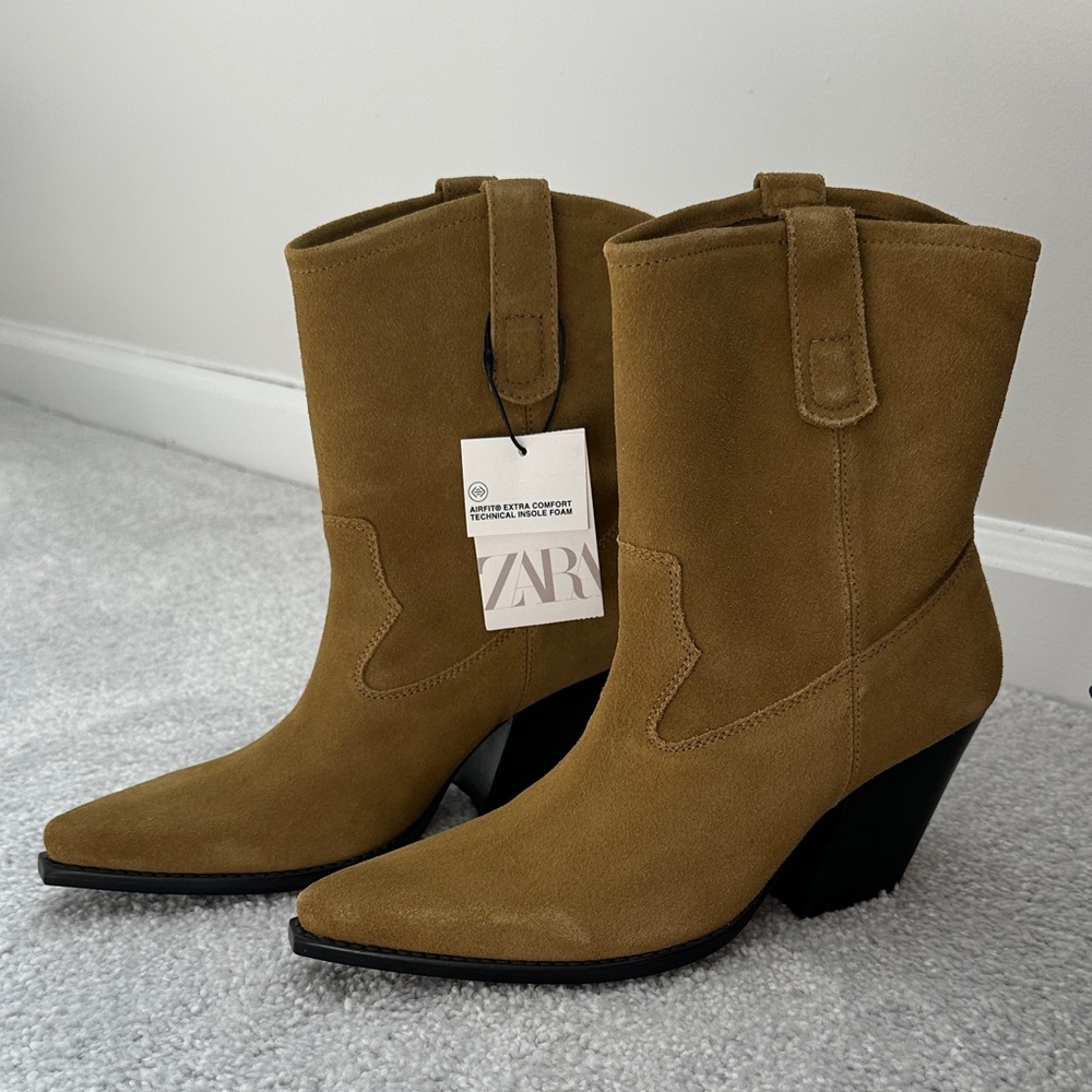 Zara Brown Suede Heeled Boots